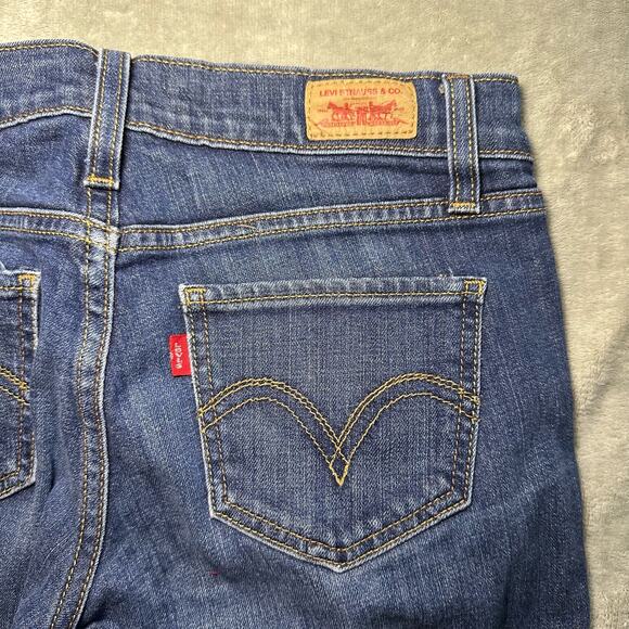 Levi’s 524 Too Superlow Jeans Women 3M Blue Stretch Dark Wash Denim Distressed - Picture 6 of 15